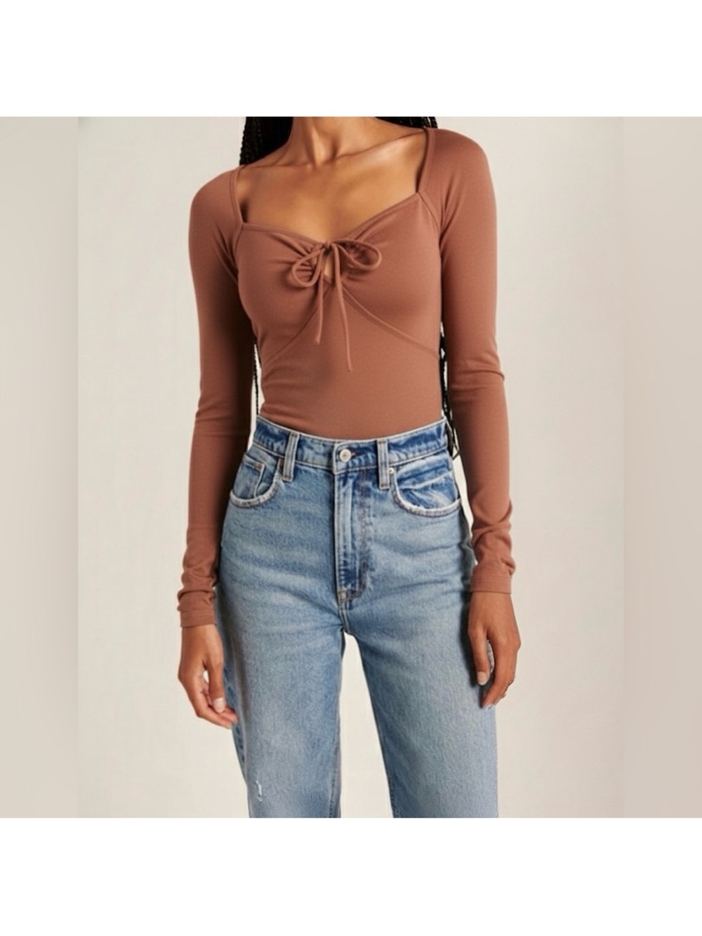 NWT Abercrombie & Fitch Long-Sleeve Tie-Front Bodysuit (Small)